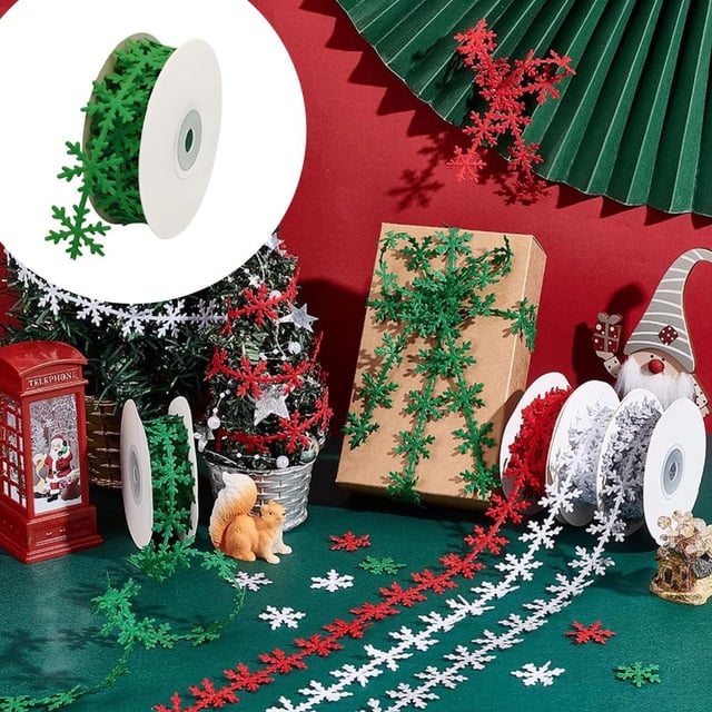 Feltree Christmas Snowflake Ribbon Gift Wrapping Embossed Ribbon Holiday Desktop Window Fireplace Red Wine Bottle Decoration Total Length of Ribbon 196.85 Inches