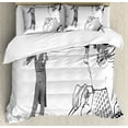 thumbnail image 1 of Classical Art Duvet Cover Set King Size, Man Playing Violin to a Lady Romantic Scene Retro Image, 3 Piece Bedding Set with 2 Pillow Shams, Charcoal Grey White and Grey, by Ambesonne, 1 of 3