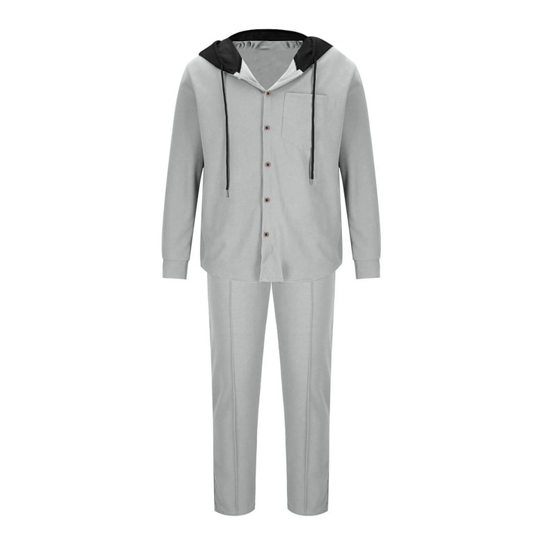 VBTAPA Hooded Tracksuit for Men Waffle Knit Long Sleeve Button