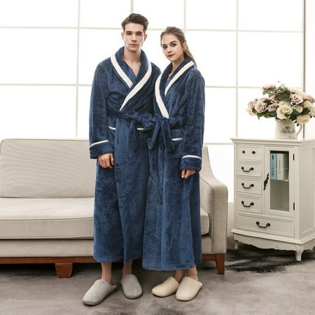 

UDAXB Lingerie Couples Winter Lengthened Bathrobe Splicing Home Clothes Long Sleeved Robe Coat