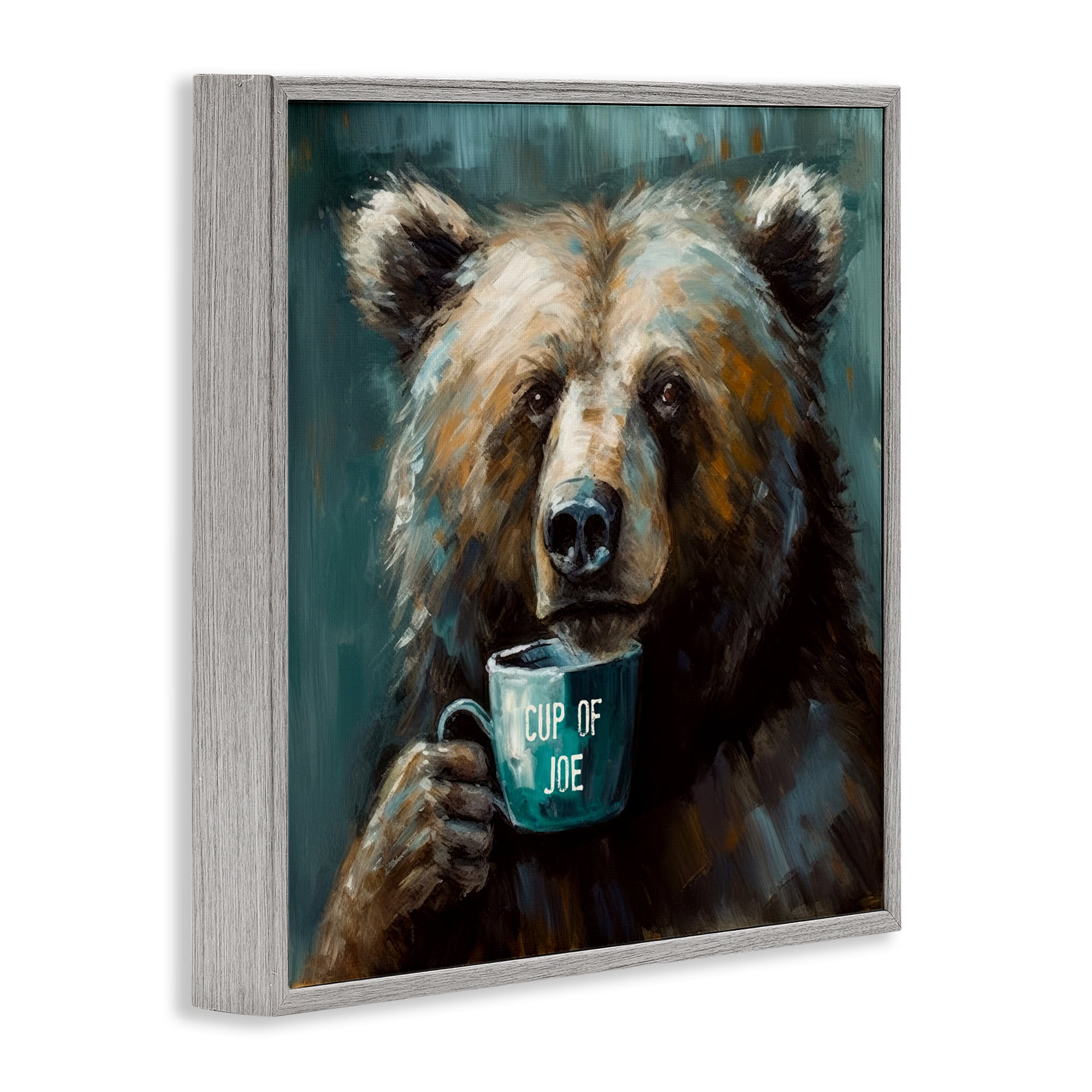 Stupell Industries Bear with Cup Of Joe Gray Framed Giclee Art, design by Tina LeCour