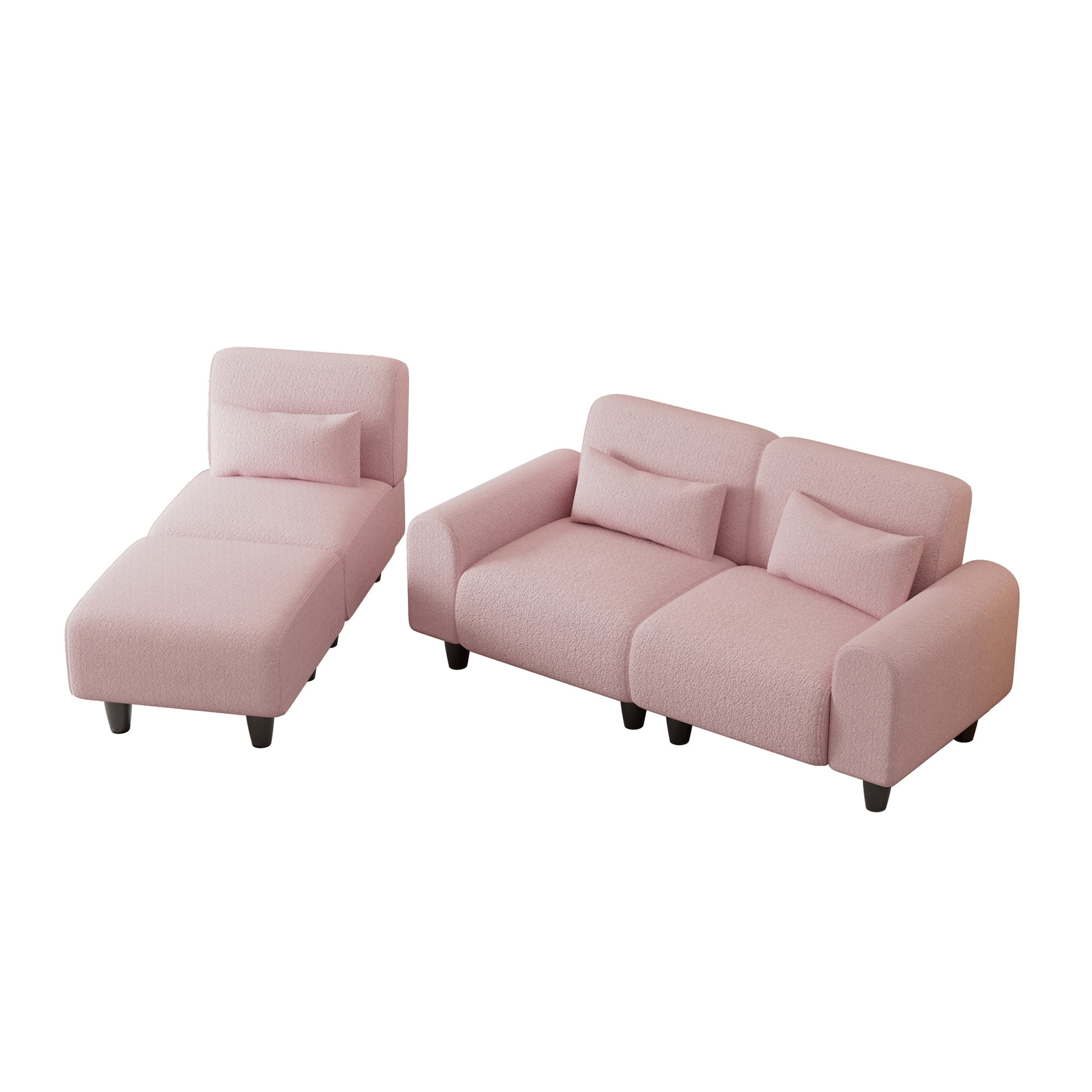 Aukfa 85" Reversible Sectional Sofa, Deep Seat Couch with Chaise for Living Room, 3 Pillows, Pink