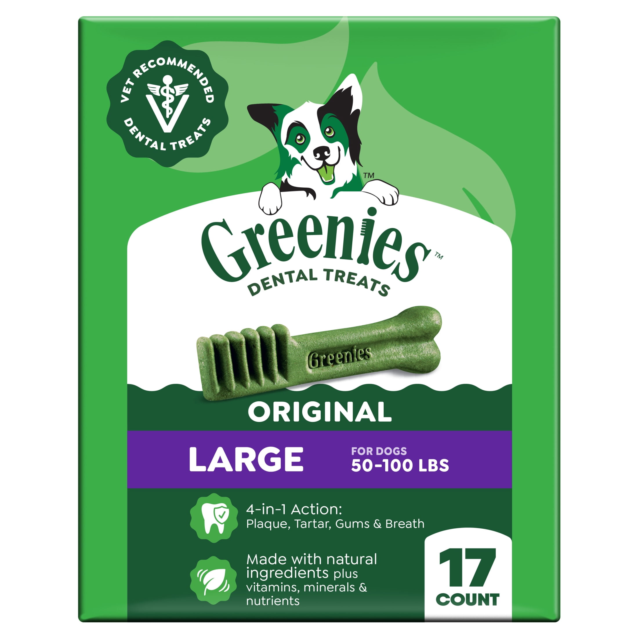 (4 pack) Greenies Original Large Natural Dental Care Dog Treats, 27 oz Pack (17 Treats)