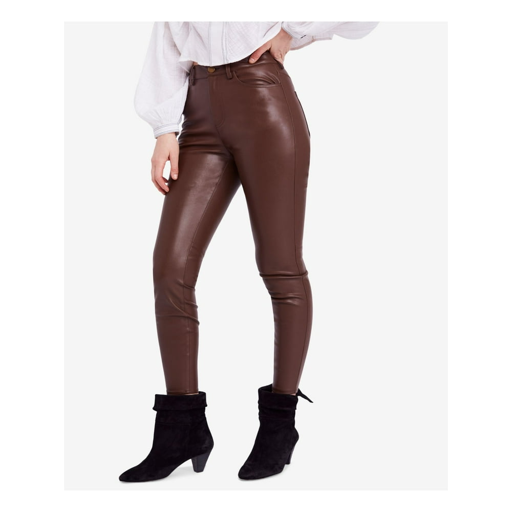 Free People FREE PEOPLE Womens Brown Faux Leather High Waist Skinny