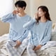 thumbnail image 5 of Pijamas de pareja para mujer, primavera y otoño, para niños, de algodón, de color liso, de manga larga, para otoño e invierno, para vivir en casa, 5 of 6