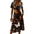 thumbnail image 4 of Womens Halloween Midi Dresses Pumpkin Ghost Short Sleeve Funny Sundress Witch Hat V Neck Horror Dresses, L, 4 of 5