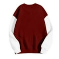 thumbnail image 4 of Htigea Womens Pullover Sweatshirts Patchwork Long Sleeve Fleece Crewneck Tops Lightweight Outdoor Athletic Shirts Wine XXL, 4 of 5
