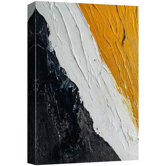 wall26 Canvas Print Wall Art Yellow, Black, White Paint Stroke Stripes Abstract Shapes Illustrations Modern Art Decorative Minimal Relax/Calm Zen for Living Room, Bedroom, Office - 24x36 inches