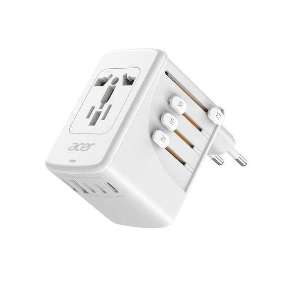 Acer European Travel Plug Adapter, Universal Travel Plug Adapters - International Power Adapter with 5 USB Ports (3 USB C), Worldwide Travel Adapter for USA to European UK France Italy, White