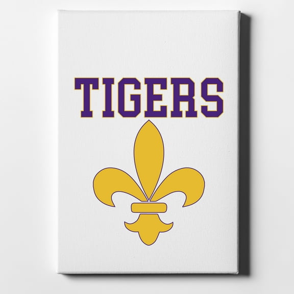 Tigers Football / Fleur de Lis - Purple, Gold - 11" x 14" - Decorative Canvas Wall Art - White Edge - 5/8" Gallery Wrapped