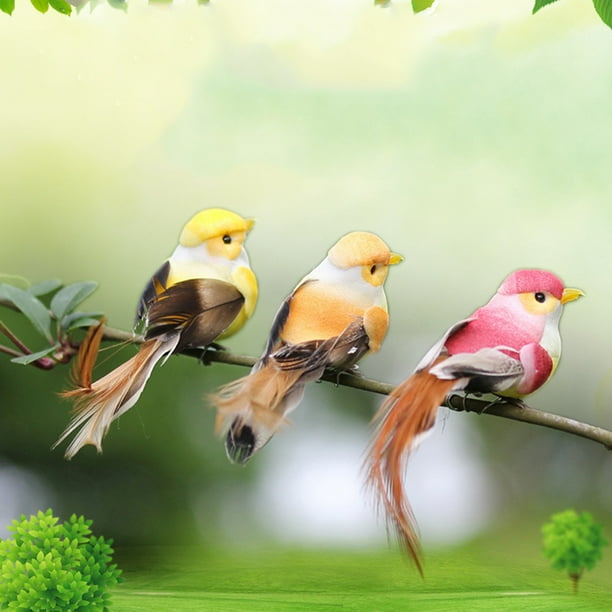 Lot de 24 Oiseaux Artificiels en Plumes de Mousse de Simulation, Petits Oiseaux Décoratifs en Plumes de Mousse de Simulation, Faux Modèle Mini Ornements d'oiseaux en Plumes pour la(24 pièces