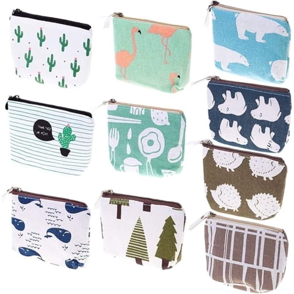 10-Pack Durable Canvas Coin Purses, Multi-Color Small Zipper Pouches for Travel, Cosmetic, Daily Organization