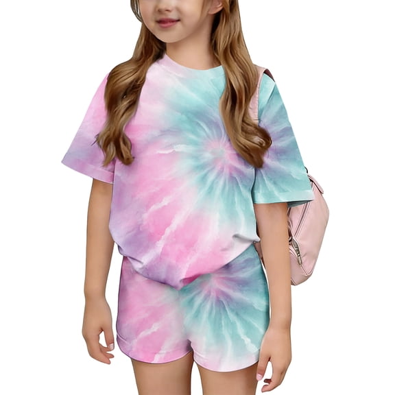 YOUYEDIAN Girls Summer 2 Piece Outfit Sets Casual Fashion Crewneck T Shirt and Biker Shorts (Purple, 6-7 Years)