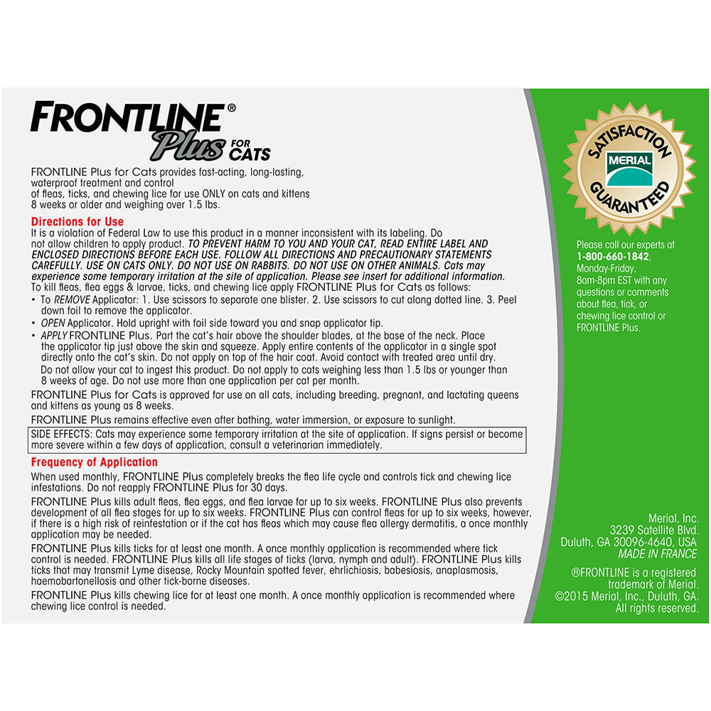 Frontline Plus For Cats Dosage Chart