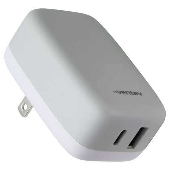 Ventev 27W (USB-A   USB-C) Dual Port Ultra Fast Wall Charger - Gray / White