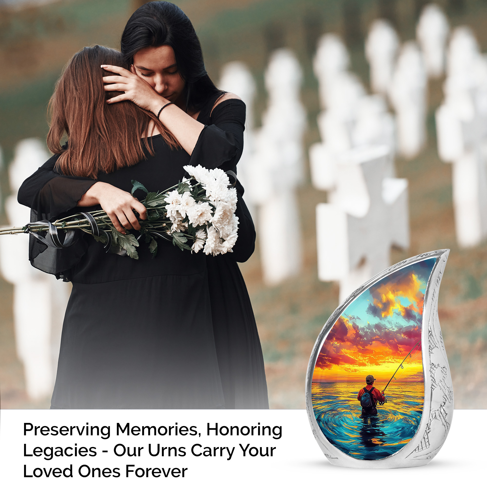 SABURIAL Fishing Urn - Small Funeral Urn - 3 Inch - Pack of 4 - Unique Urns for Human Ashes - Human Remains for Mom & Dad - Decorative Urns for Men & Women