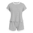 thumbnail image 5 of QGJZVUNL Womens Summer Outfits Striped Short Sleeve T Shirt Shorts 2 Piece Lounge Sets Size M, 5 of 7