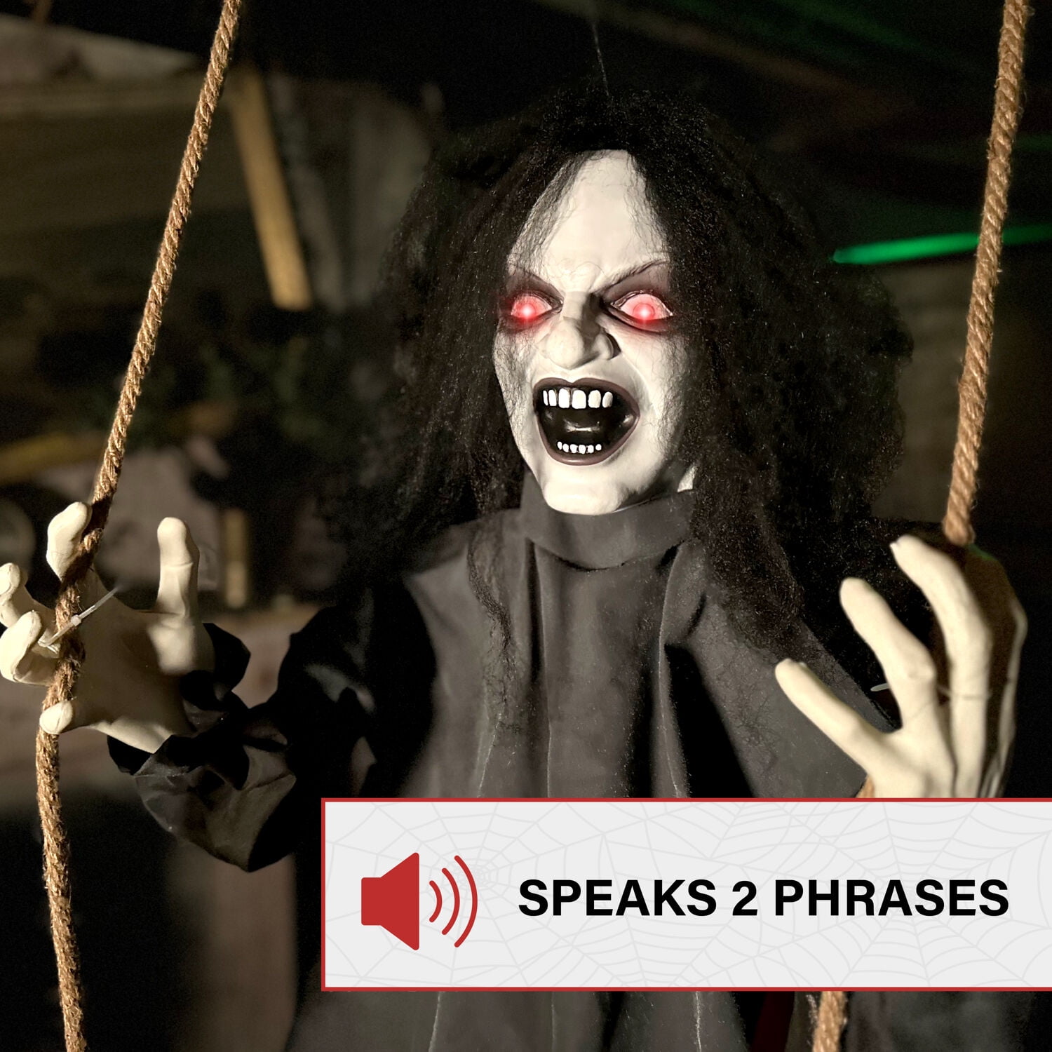 Haunted Hill Farm 15.7 in Animatronic Demon Woman on Swing with Lights and Sound, Halloween Decoration, HHGIRL-10HLSA