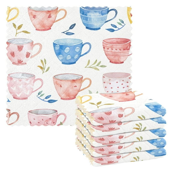 6 Pieces of Kitchen Towels 11x11Inch Kitchen Dish Cloths Kitchen Dish Towels Reuseable Cleaning Cloths Pink Cup