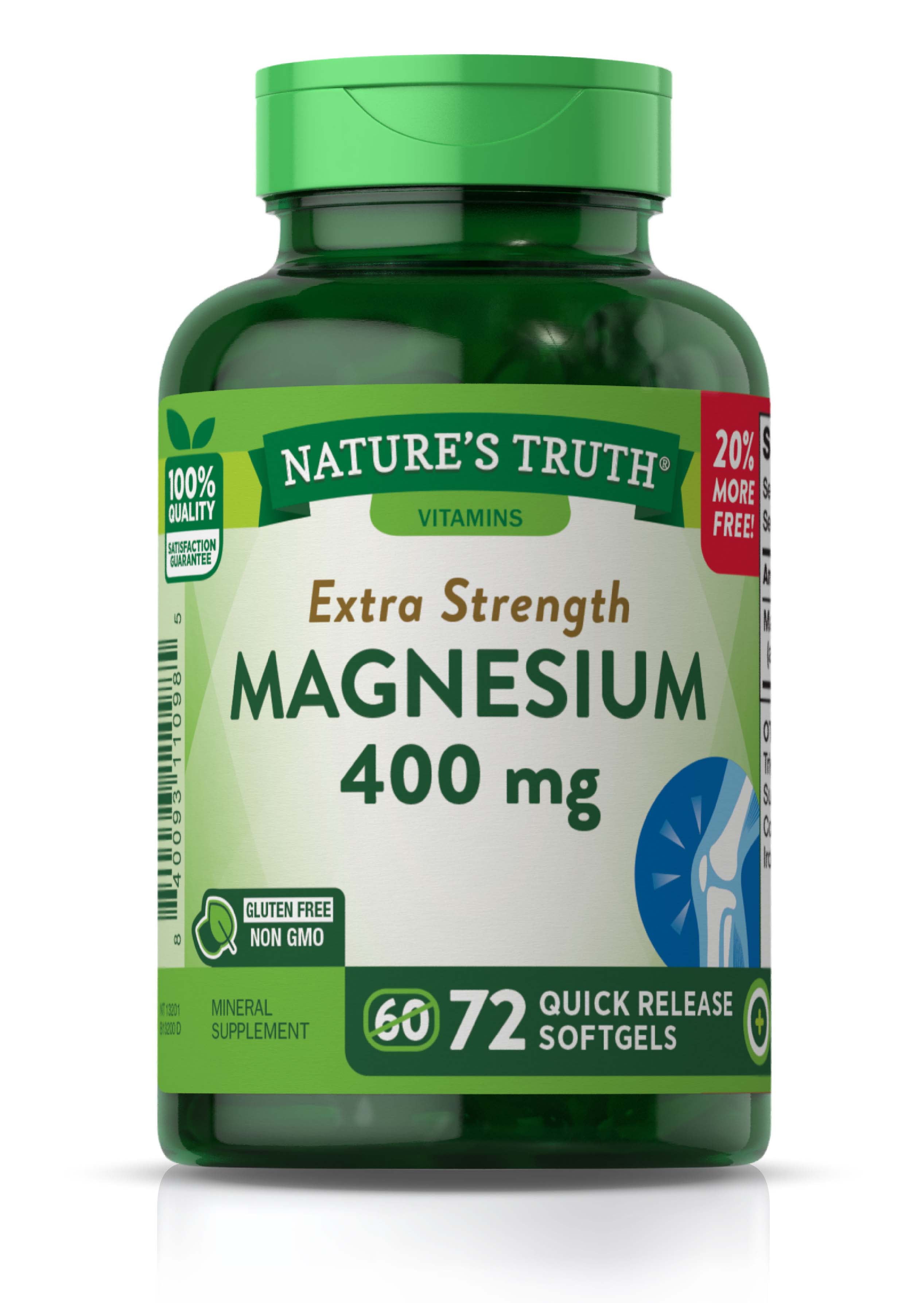 Nature's Truth Magnesium 400 mg | 72 Softgels | Value Size | Extra Strength | from Magnesium Oxide | Non-GMO, Gluten Free Supplement