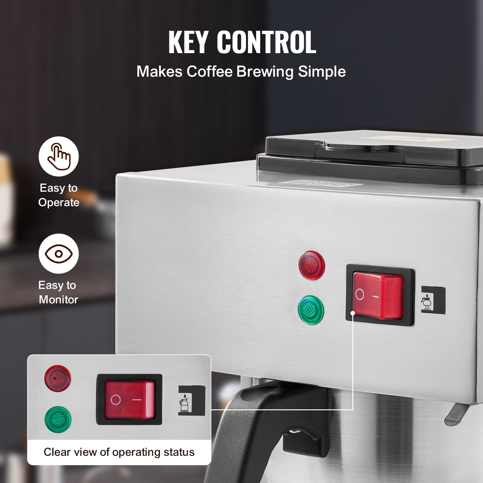 KFFKFF 12-Cup Industrial Coffee Brewer, Coffee Brewing Device with Trio of Glass Jugs and Warming Trays, Stainless Steel Manual Water Input Coffee Maker, Ideal for Cafes, Offices, and Eateries