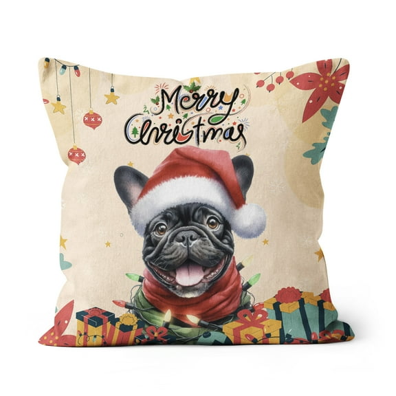 Merry Christmas Santa French Bulldog Scarf Twinkling Lights Xmas Holiday Pillow Cushion Double Sided Dog Lover Gifts Throw Pillow - 00022
