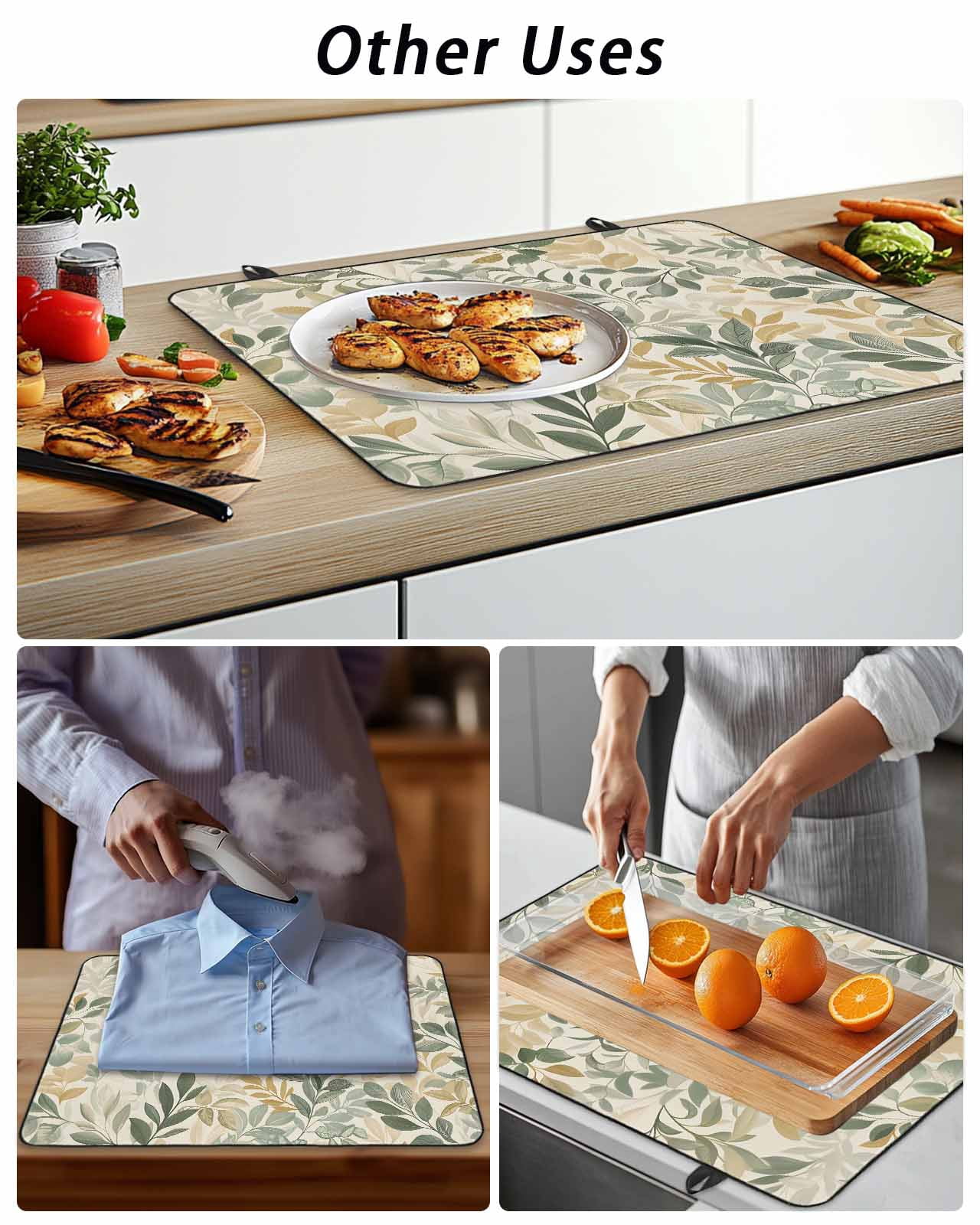Stove Top Covers for Electric Stove, Sage Green Yellow Botanical Glass Stovetop Cover Protector, Spring Summer Vintage Induction Cooktop Protector Oven Mat for Kitchen Countertop 24"x21"