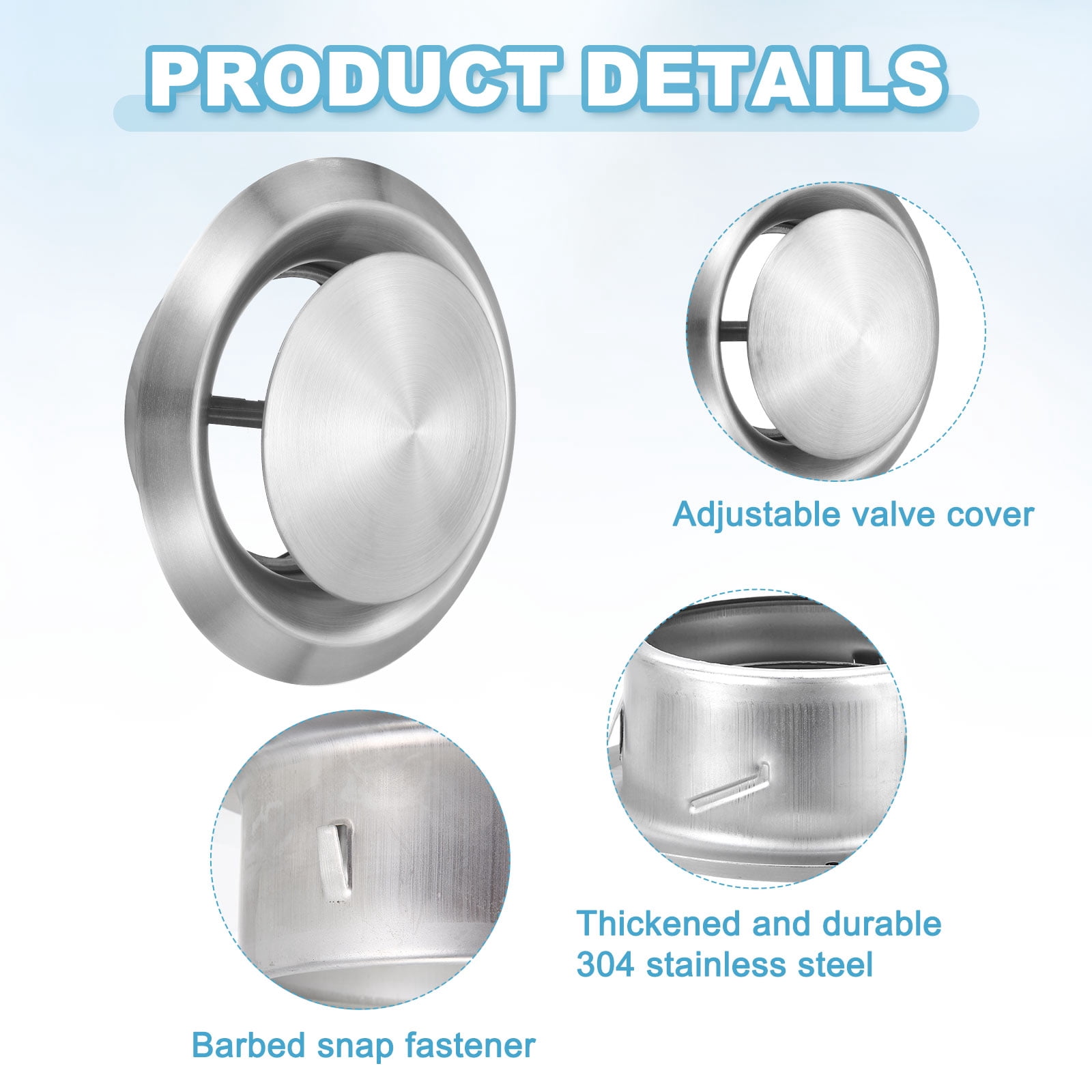 Uxcell 1Set 6 Inch Round Ceiling Diffuser, 304 Stainless Steel Adjustable Wall Air Vent Diffuser Vent Duct Cover Exhaust Supply for Kitchen Bathroom Garage, Silver