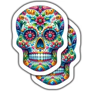 Colorful Sugar Skull Sticker, Day Of The Dead Sticker, Artistic Skull Decorationkindle Sticker, Stickers For Tablet, College Gift, Scrapbook Stickers, Gratitude Stickers, Quote Stickers