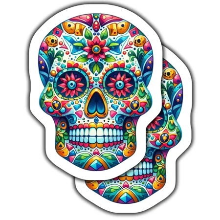 Colorful Sugar Skull Sticker, Day Of The Dead Sticker, Artistic Skull Decorationkindle Sticker, Stickers For Tablet, College Gift, Scrapbook Stickers, Gratitude Stickers, Quote Stickers