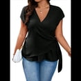 thumbnail image 1 of Blusa de Mujer de Talla Grande con Textura Arrugada, Cruzada, Anudada A los Lados, Corta, para Uso Diario. Negro XL, 1 of 9