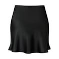 thumbnail image 4 of Satin Mini Skirt for Women High Waist Dress Style Elastic Band Glossy Flare Hem Black L, 4 of 4