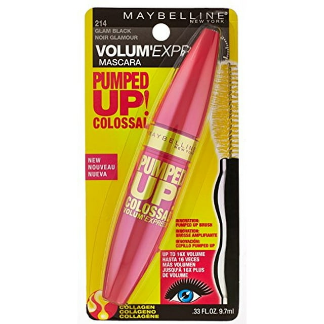 Mascara de pestañas Maybelline Volum' Express Pumped Up Colossal Glam Black 0.33 fl oz