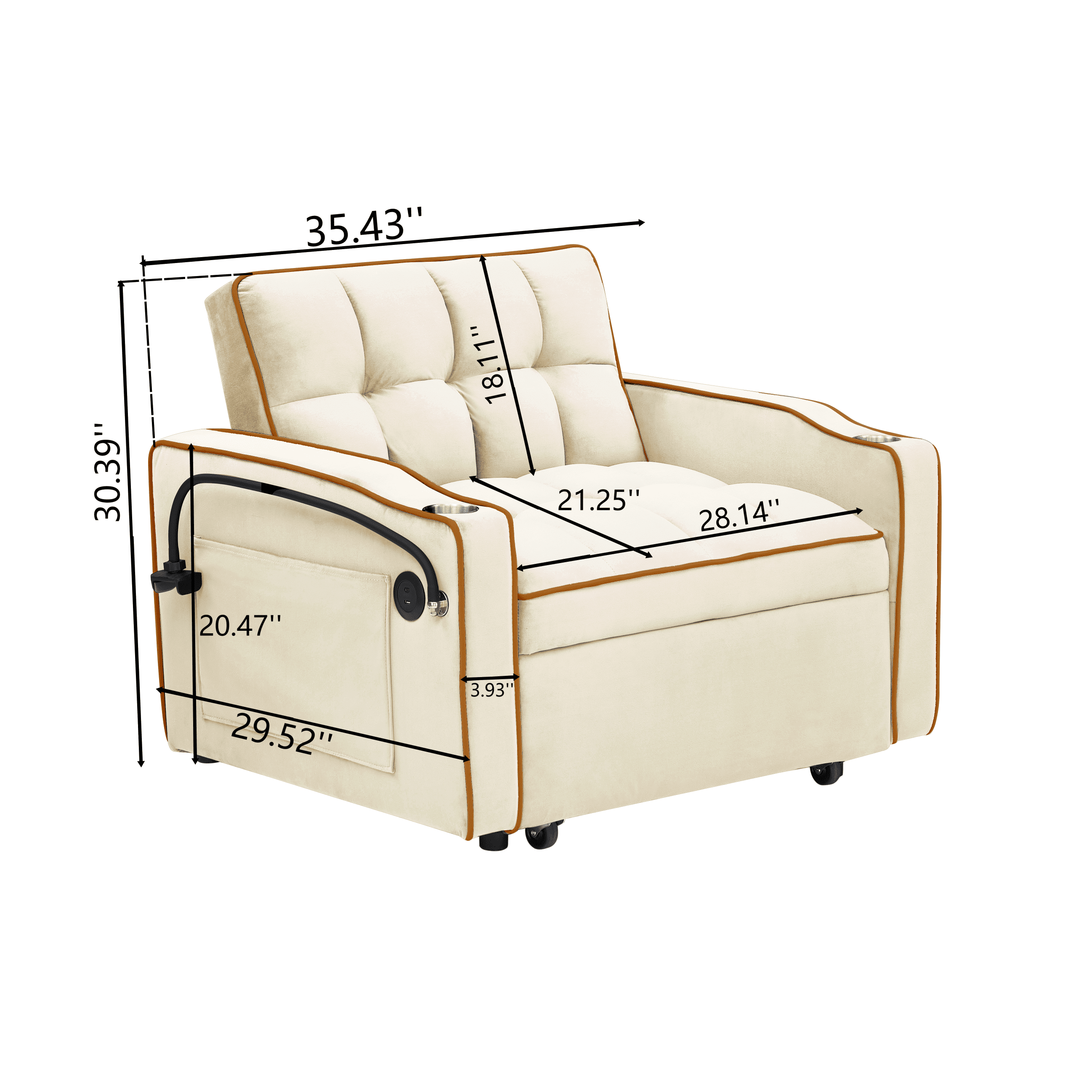 avobird 3 in 1 Convertible Chair Bed Sleeper, Pull Out Sofa Bed With adjustable back/USB port/ashtray/swivel phone stand, Beige Lines