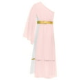 thumbnail image 4 of TiaoBug Girls Ancient Greek Toga One Shoulder Ruffles Maxi Dance Dress for Halloween Festival Show Pink 14, 4 of 7