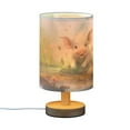 thumbnail image 2 of Pig Pool Stone Flowers Table Lamp USB Bedside Desk Nightstand Lamp Printed Gifts Small Lamp Wood Base for Bedroom Living Room Kids Room College Dorm, 2 of 7