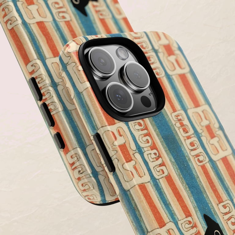 Retro Stripe Black Cat Tough Case for Apple iPhone, Dual-Layer