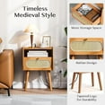 thumbnail image 4 of Nightstands Set of 2, Mid Century Modern Bedside Table with Charging Station & Rattan Decor Drawer, Boho End Table with Storage & Solid Wood Feet for Bedroom, Cherry, 4 of 7
