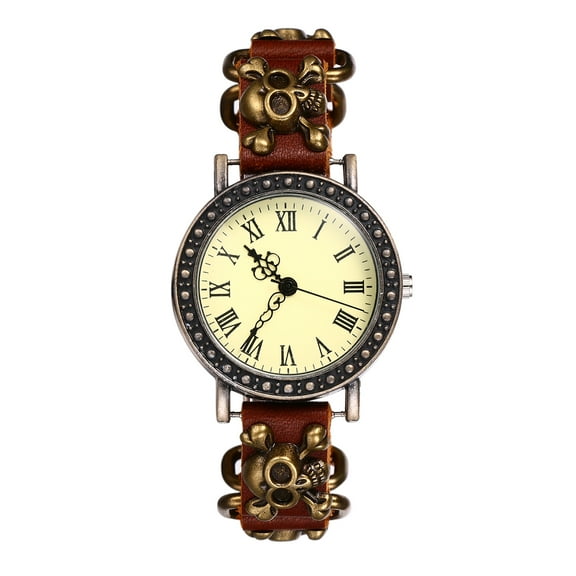 Avaner Punk Watch for Men,Vintage Wrist Watch Wide Leather Strap Band Cuff Quartz Watches for Men Women