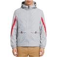 thumbnail image 3 of GUZOM Mens Lightweight Windbreaker Jacket Hooded Water Resistant Windproof Athletic Jacket for Outdoor Hiking Nylon Spandex Full Zip Striped Sleeves Gray,Size L, 3 of 4