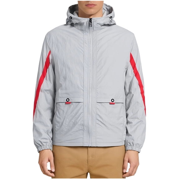 GUZOM Mens Lightweight Hooded Windbreaker Jacket Packable Water Resistant Sun Protection Outdoor Casual Gray,Size 3XL