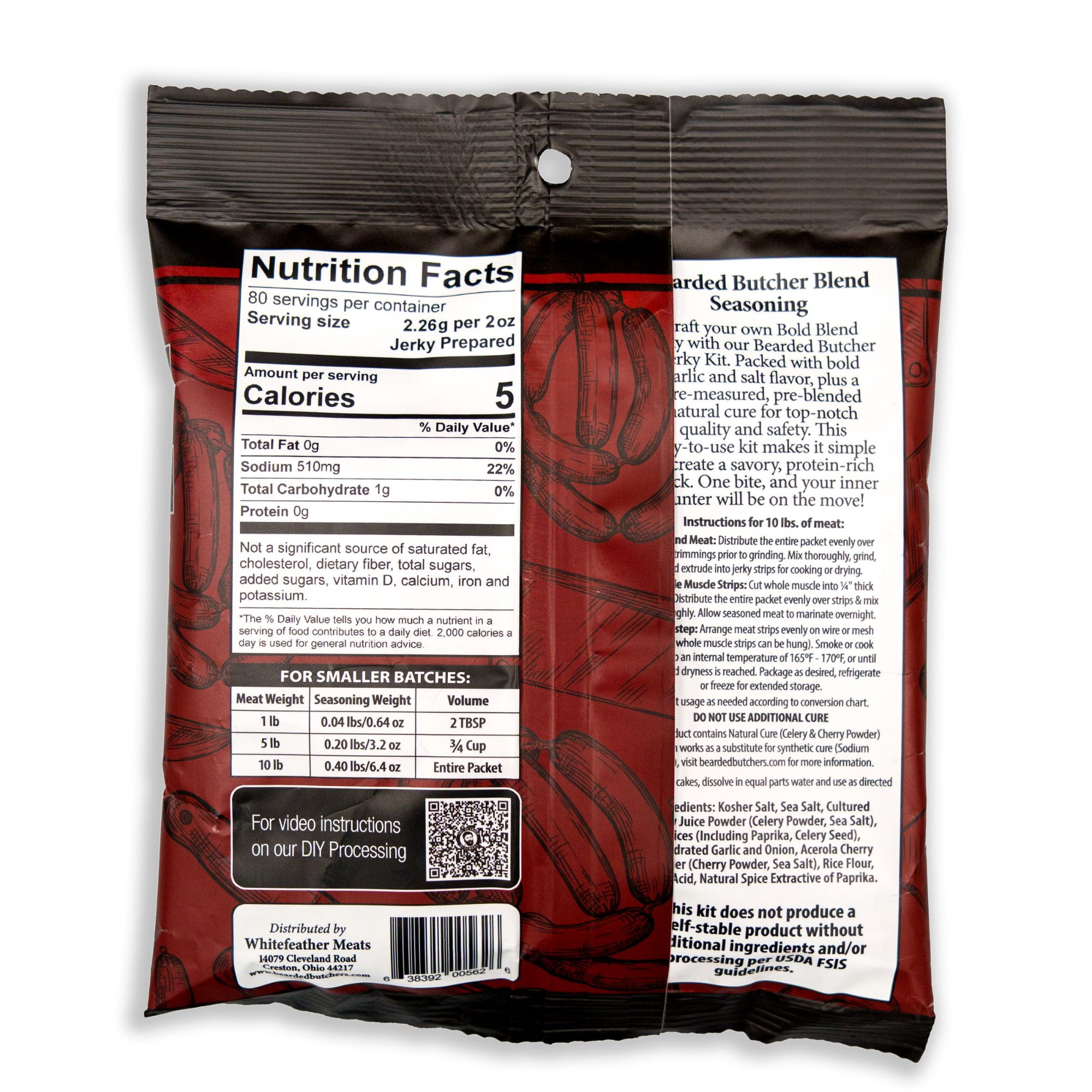 Bearded Butchers Bold Jerky Seasoning DIY Kit, Seasons 10 lbs of Meat, Includes Jerky Seasoning and Curing Salt