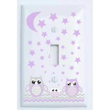 Grey And Purple Owl Light Switch Plate Covers Single Toggle