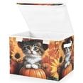 thumbnail image 2 of Cute Fall Cat and Pumpkin Large Storage Bins with Linen Collapsible Lid Storage Box 16.7 x 12.6 x 11.8in, 2 of 7
