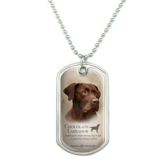 Chocolate Lab Labrador Dog Breed Military Dog Tag Pendant Necklace with Chain