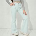 thumbnail image 2 of OOOUM Girls High Waisted Flare Jeans Bell Bottom Denim Pants Stretch Trousers with Pockets , 13-14 Years, 2 of 7