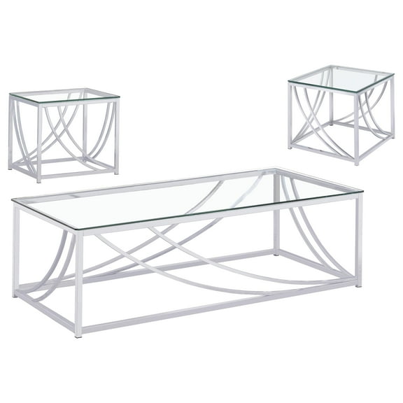 Lille 3-piece Glass Top Coffee And End Table Set Chrome