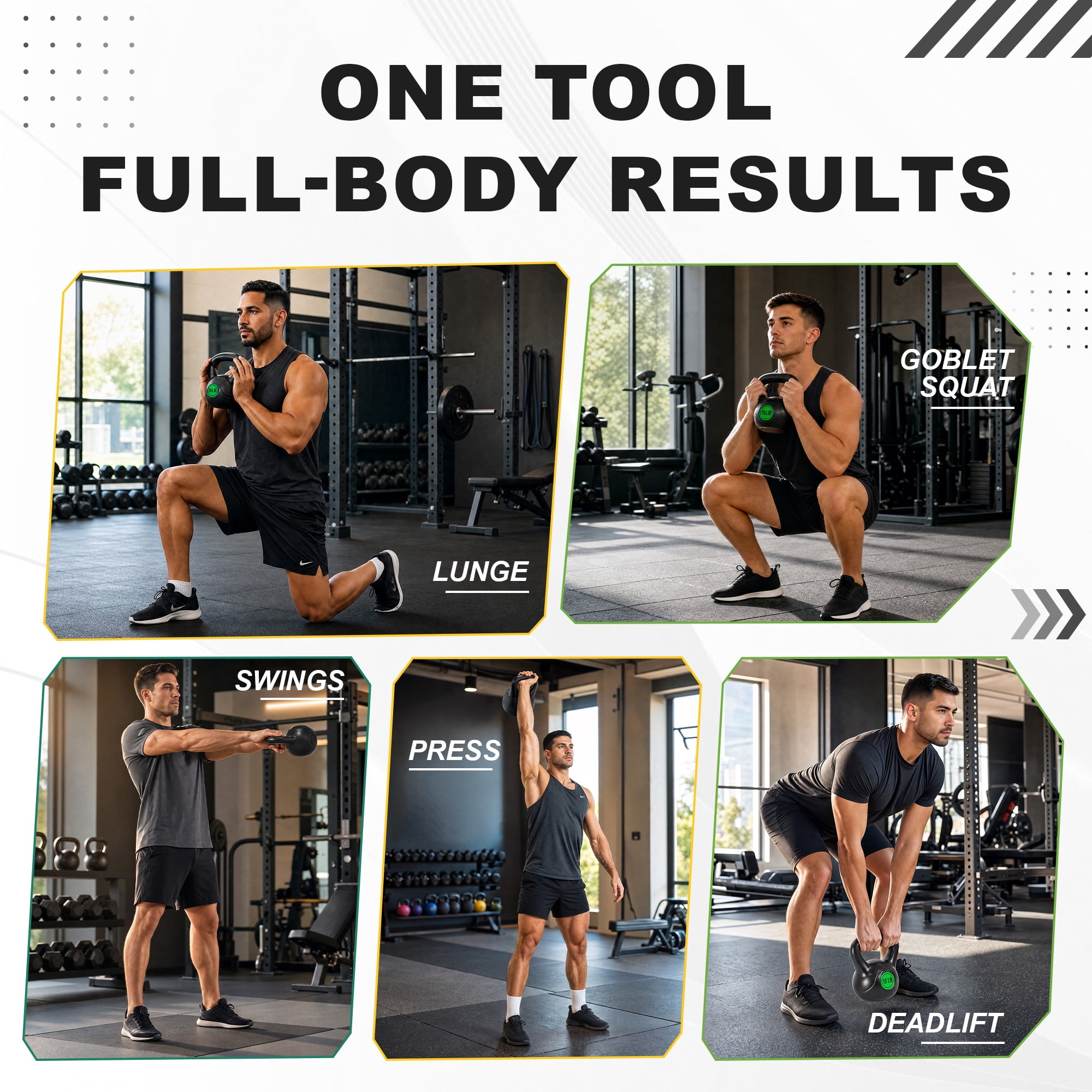 Sprint Demon 3-Piece Kettlebell Set, 5 lb, 10 lb & 15 lb, Concrete Core with Protective Plastic Coating, Strength Training Weights for Home Gym