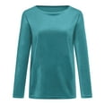 thumbnail image 4 of Women's Long Sleeve Round Neck Velour Tunic Shirts Comfy Casual Loose Tops Solid Pullover Blouses Sky Blue,XL, 4 of 6