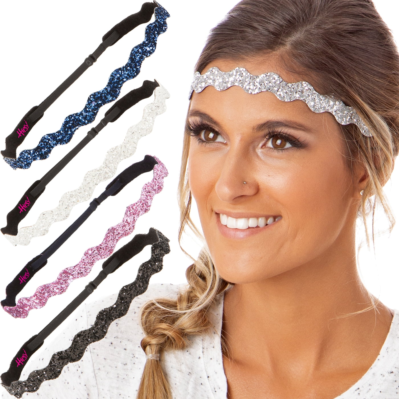 Hipsy Adjustable NO SLIP Bling Glitter Headbands for Women & Girls Mixed Pack 